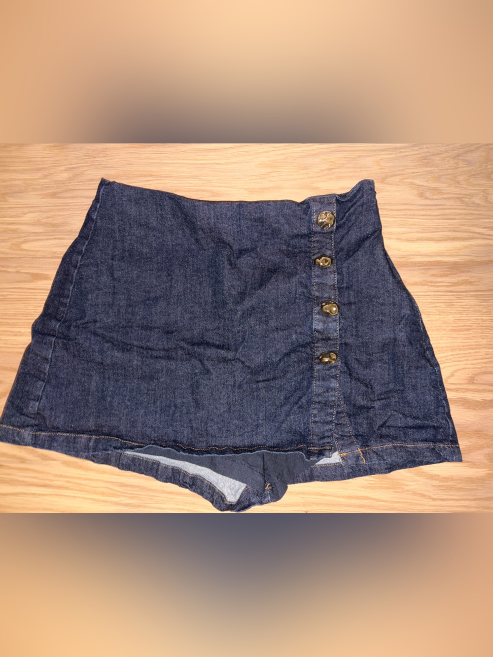Zara Dark Blue Denim Skort with Side Button Detail